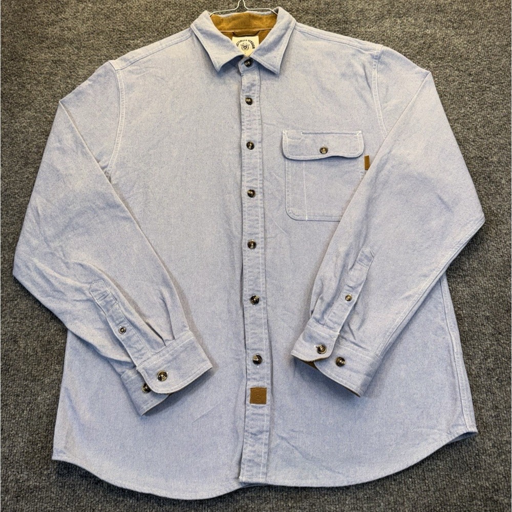 Men's Large Light Blue Oxford Button Up Shirt Corduroy Collar Western Dubinik